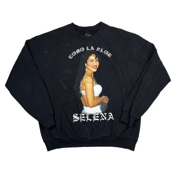 Selena Retro Portrait Como La Flor Graphic Pullover Sweatshirt Black Medium - Picture 1 of 4